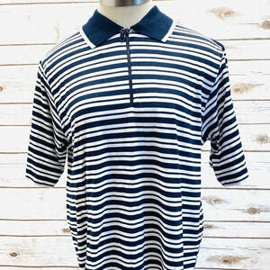 FABER Men Short Sleeve Collared Blue/White Striped Polo Style Shirt Sz Large 36